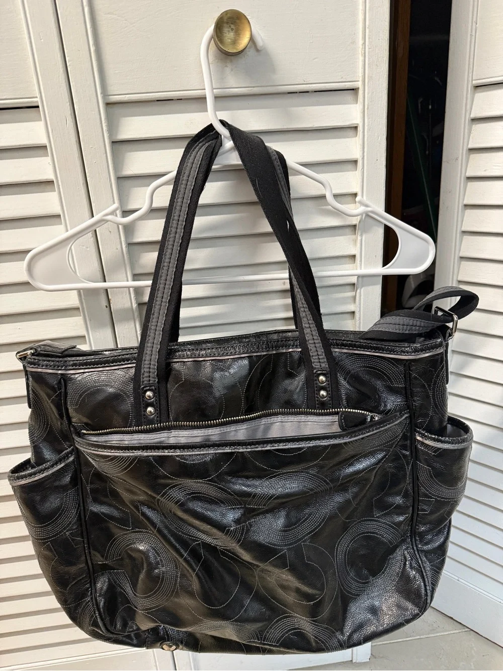 Coach Black Patent Leather Signature Tote